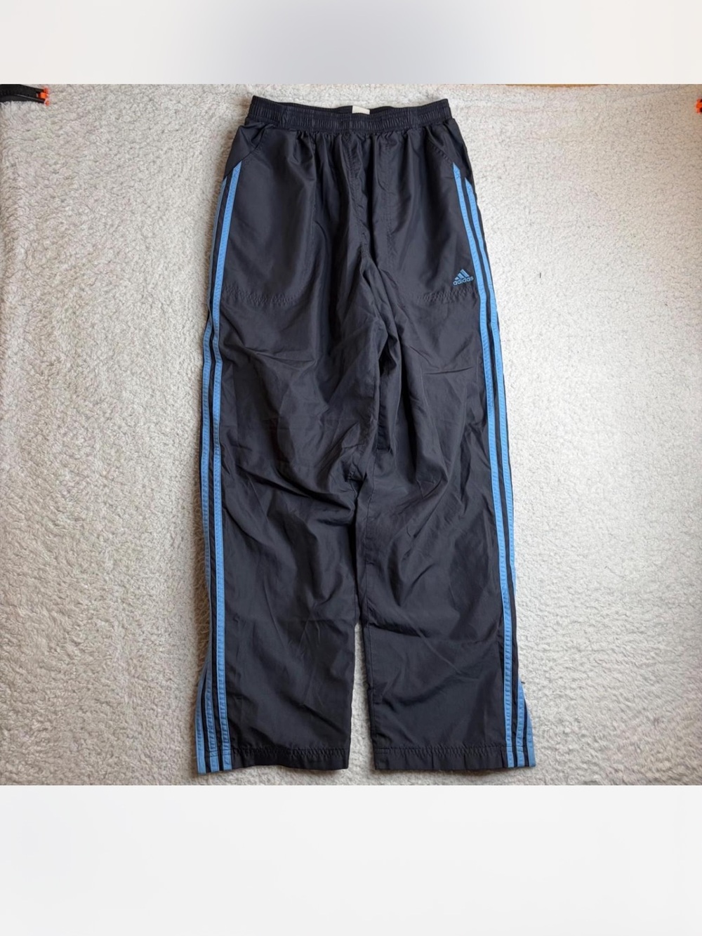 Adidas Black Track Pants with Blue Stripes